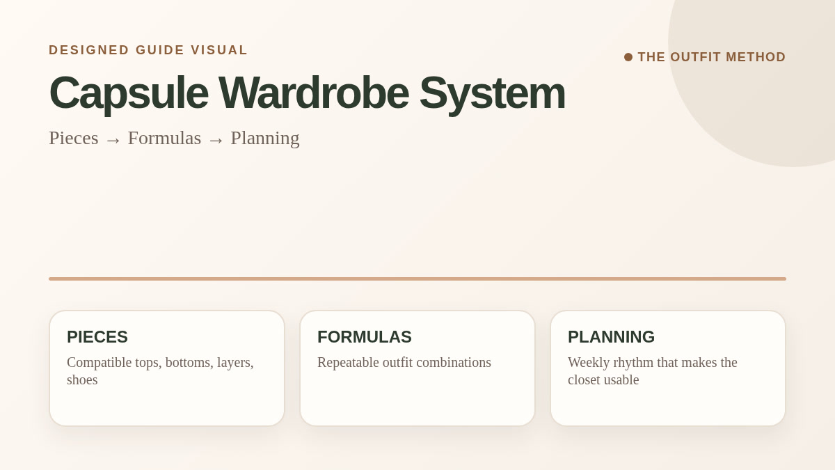 Diagram showing capsule wardrobe pieces, formulas, and planning layers