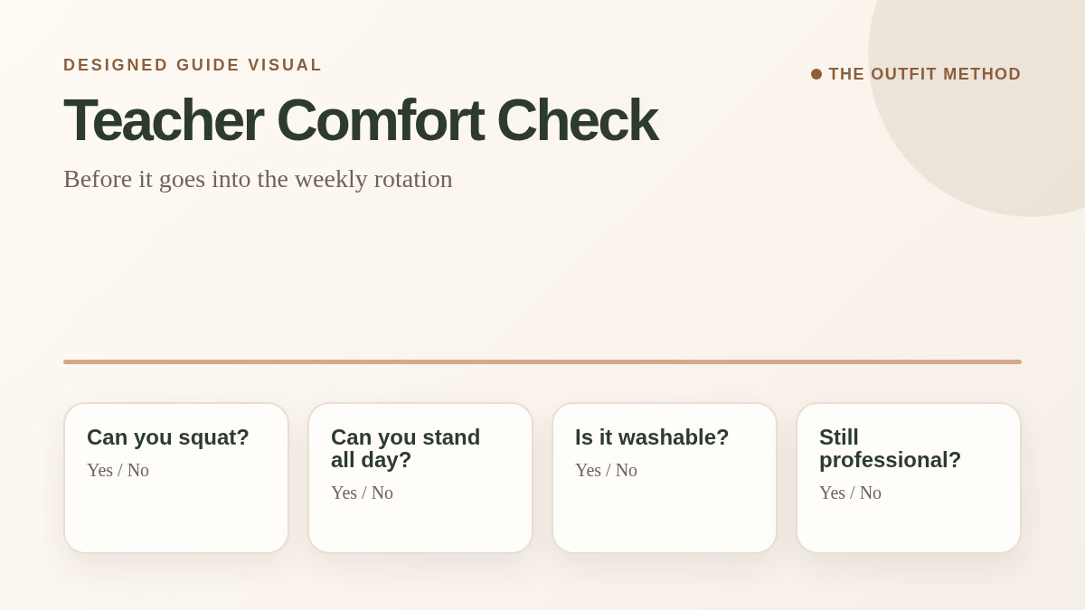 Teacher comfort checklist with movement standing washable and professional checks