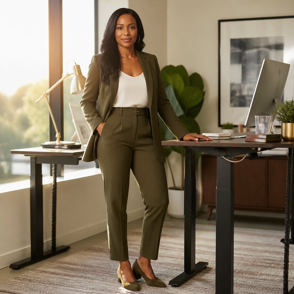 Modest corporate outfit: charcoal sleeveless sheath dress over a soft burgundy turtleneck with opaque tights and brown loafers