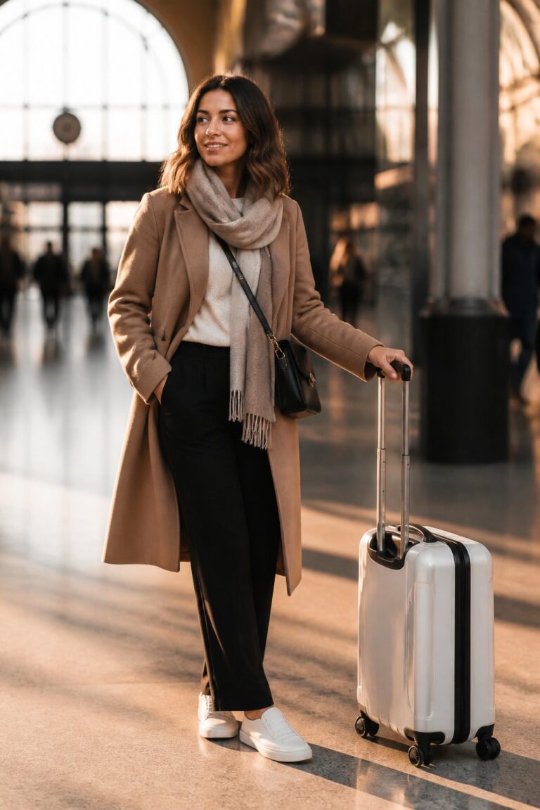 Travel outfit ideas for women who pack light — airport outfits, vacation looks, and packing-light strategies