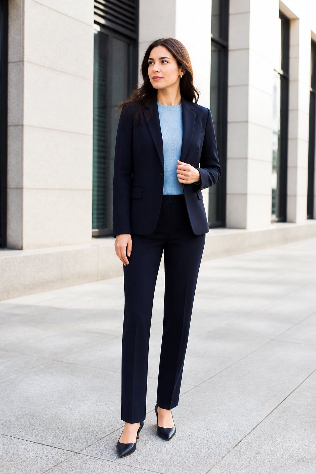 True Winter Capsule Wardrobe Ideas for Clean, High-Contrast Outfits outfit idea 1: High-Contrast Blazer With Straight Pants and Pointed Flats